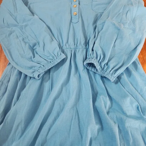 Lilly Pulitzer Womens Pima Cotton XL Blue V-Neck Long Sleeve Elastic Waist Dress - Picture 9 of 13